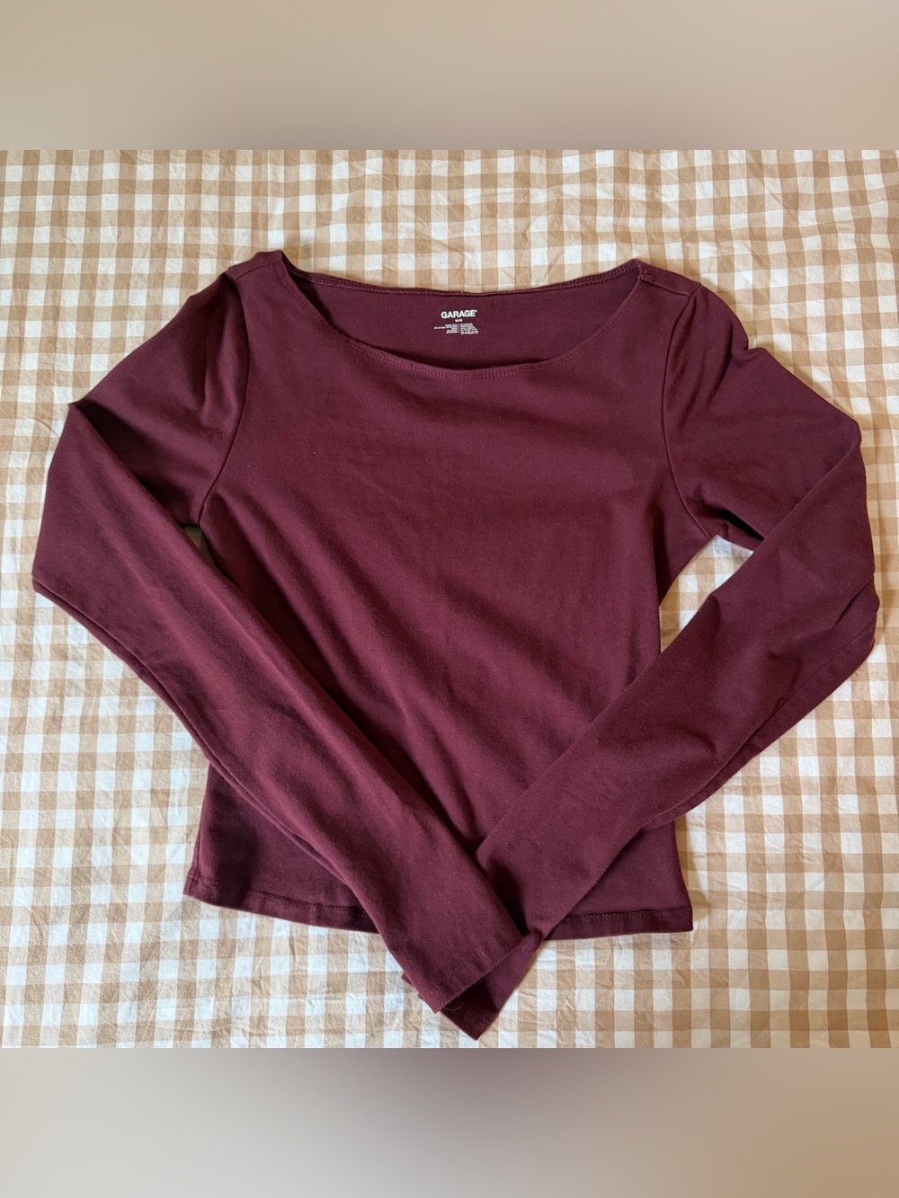 Garage Open Back Long Sleeve Top Burgundy